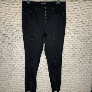 WOMENS SIZE 9 BLACK SKINNY JEANS DISTRESSED BUTTON FLY GOTH GRUNGE ALMOST FAMOUS